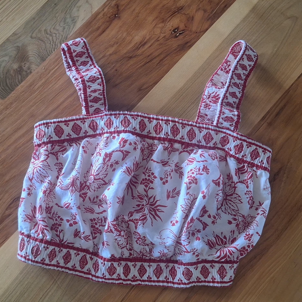 Japna Womens Red and White Small  Floral Crop Top Travel Boho Summer